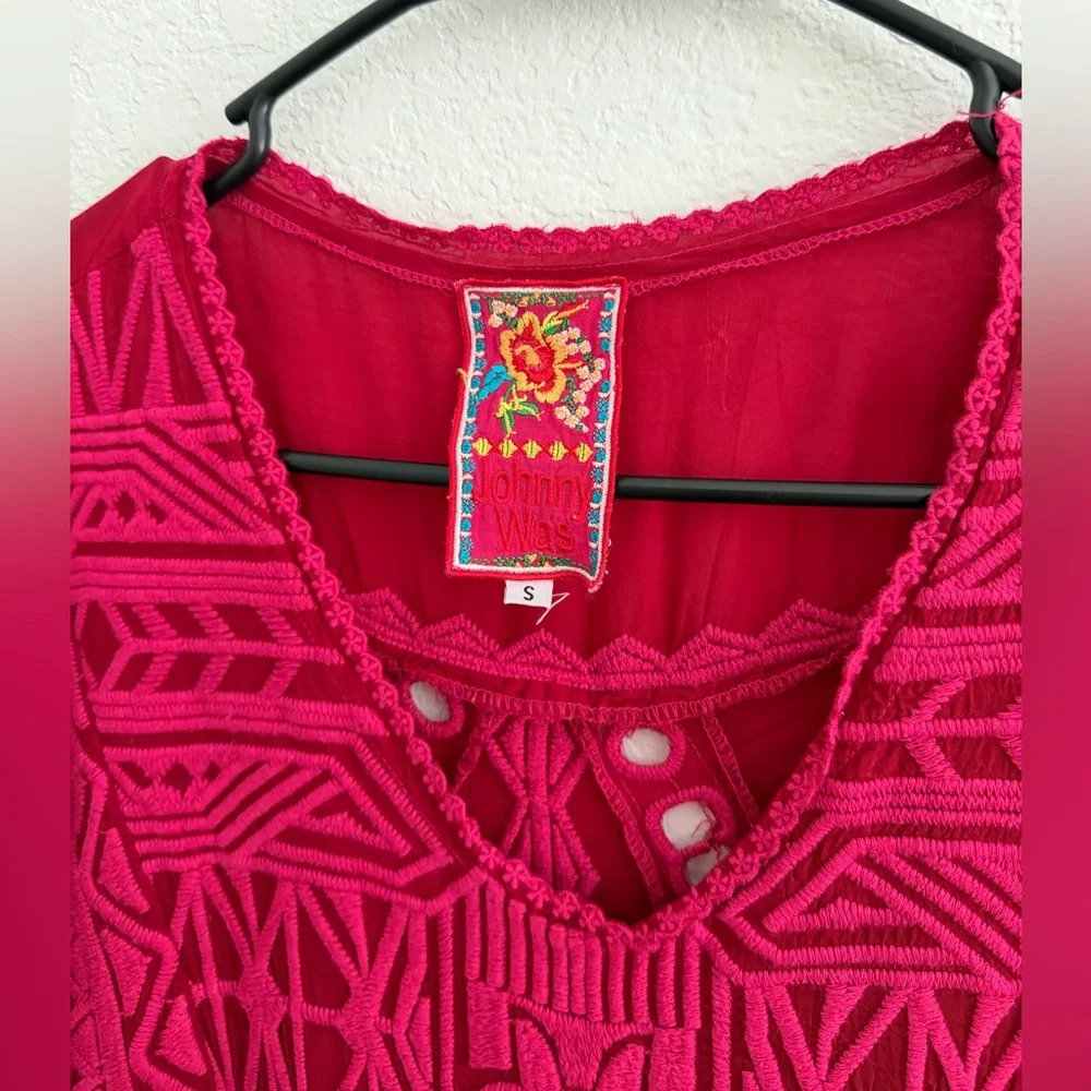 Johnny Was Blouse Small Pink and Red Embroidered Flowy Boho shirt - Picture 3 of 6